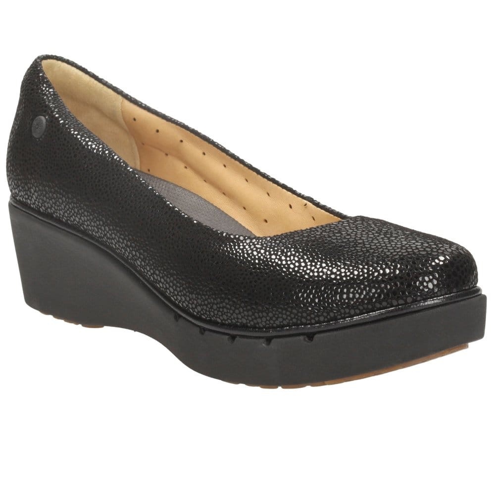 CLARKS Unstructured Black Metallic Platform Flats